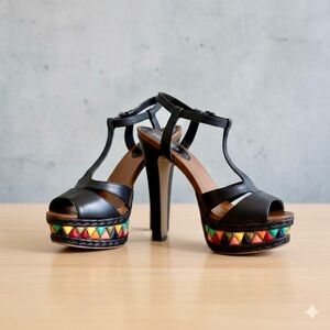 Kenneth Cole Reaction Black Multicolor Platform Heels